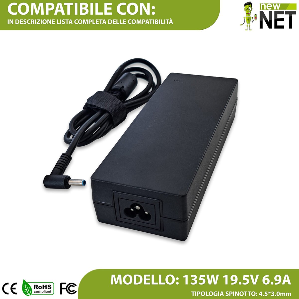 Alimentatore compatibile L15534-001 135W per HP Envy, Pavilion, Omen, Spectre, ZHAN – 19.5V / 6.9A - 4.5x3.0 mm - immagine 4