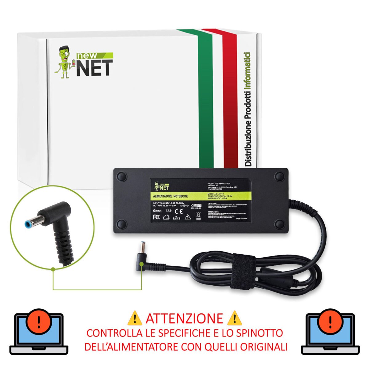 Alimentatore compatibile L15534-001 135W per HP Envy, Pavilion, Omen, Spectre, ZHAN – 19.5V / 6.9A - 4.5x3.0 mm - immagine 2