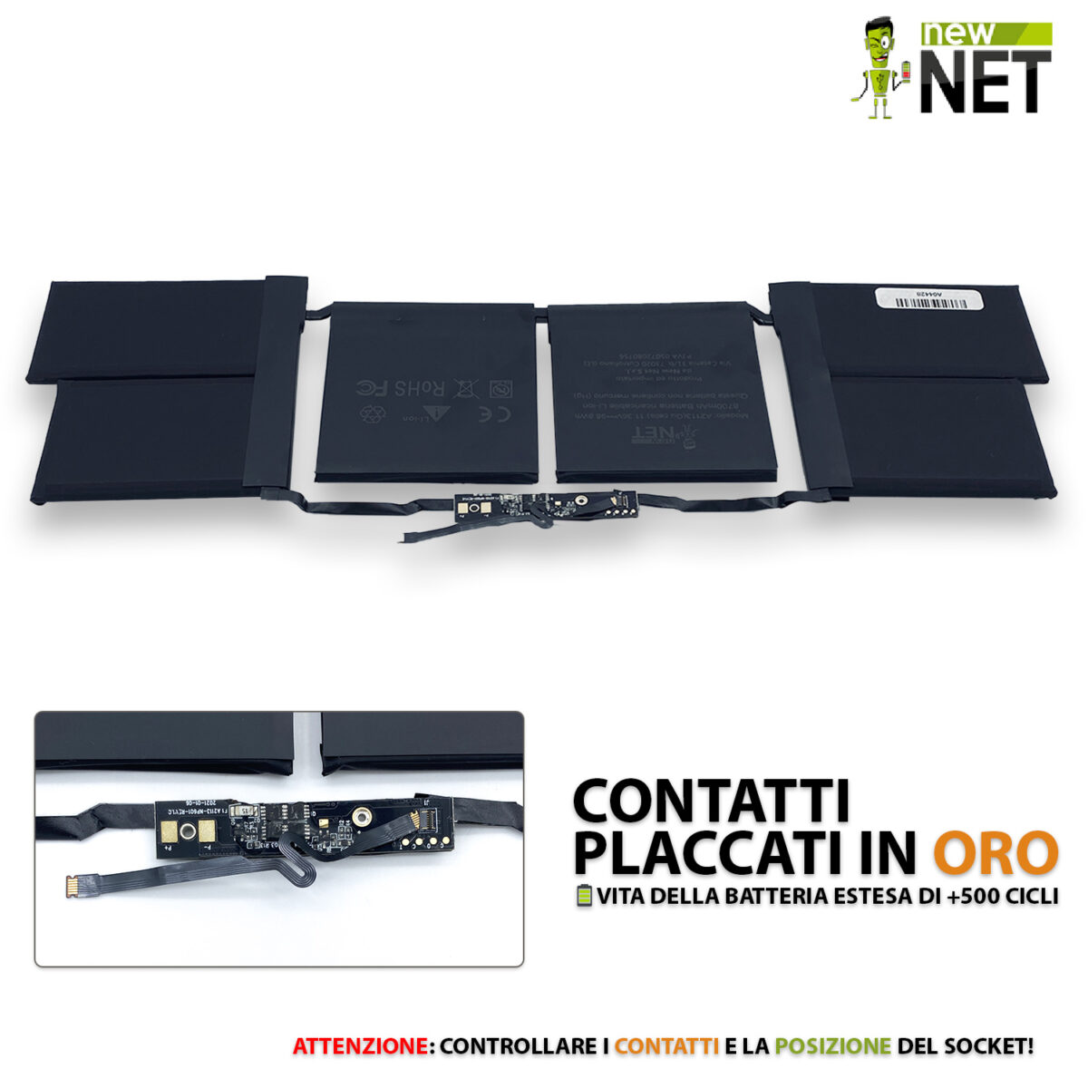 Batteria A2113 per Macbook Pro 16" A2141 (anno 2019) - 11.36 V / 8700 mAh (GU Cell) (Kit di montaggio incluso) - immagine 2