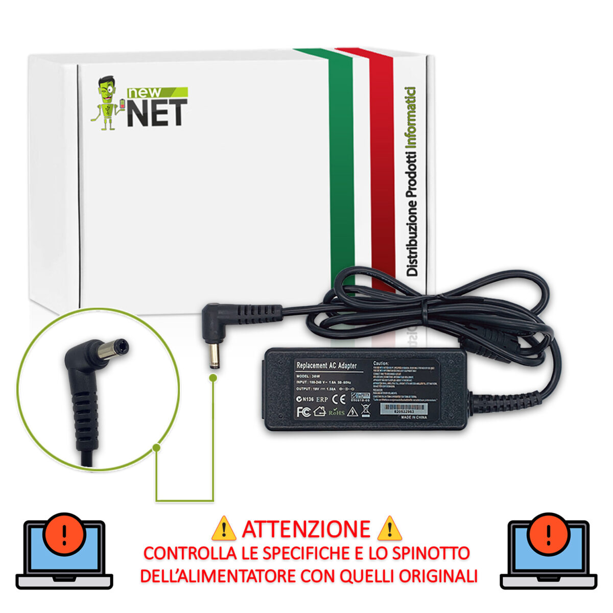 Alimentatore 30 W per notebook Toshiba Mini - 19 V / 1,58 A - immagine 2