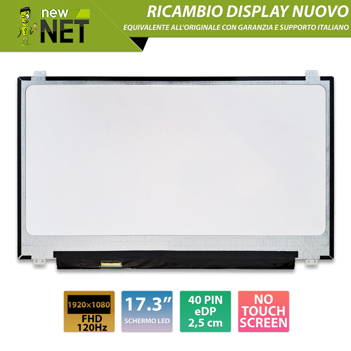Display N173HHE-G32 REV.C1 LCD IPS 17.3 pollici 40 pin eDP, 1920x1080 FHD 120Hz