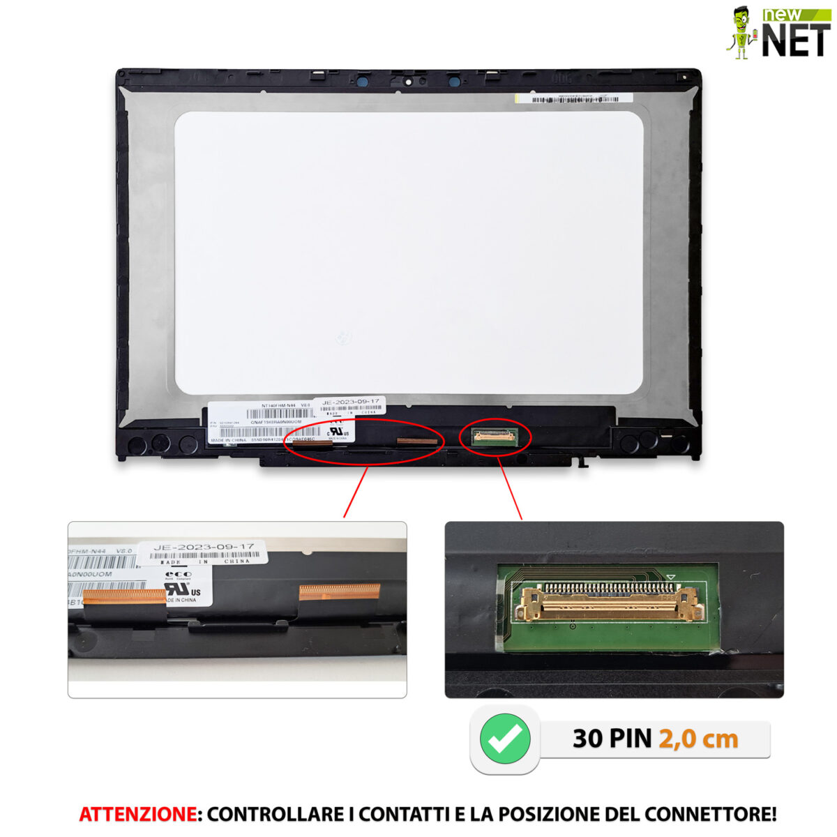 Display LCD TN con Frame touchscreen per HP Pavilion x360 14-cd, 14-dd, 14T-cd, 14.0″ pollici, 30 Pin eDP, 1920x1080 FHD - immagine 4
