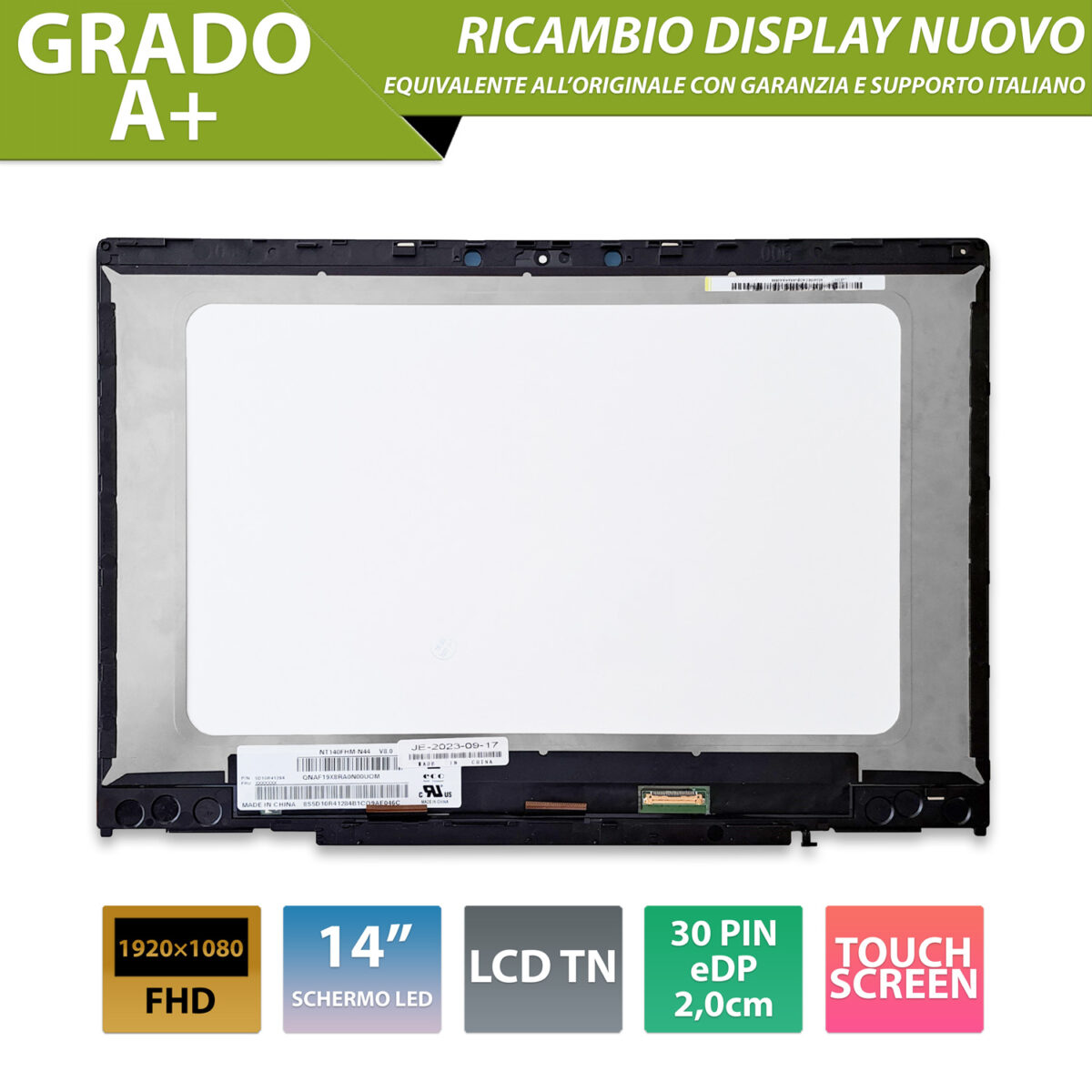 Display LCD TN con Frame touchscreen per HP Pavilion x360 14-cd, 14-dd, 14T-cd, 14.0″ pollici, 30 Pin eDP, 1920x1080 FHD