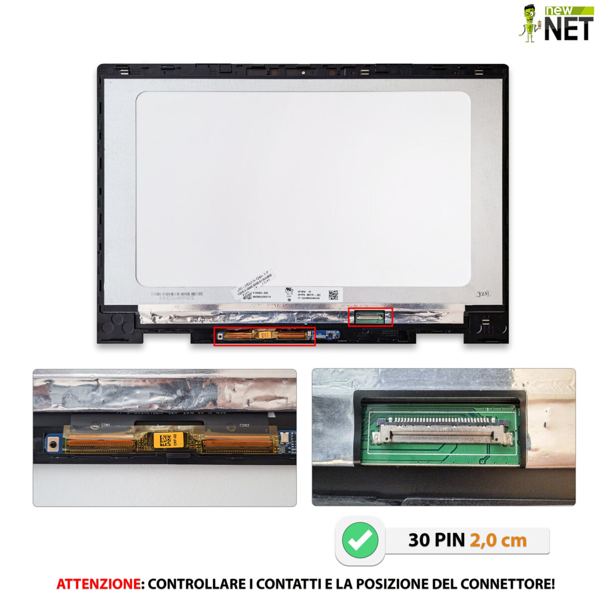 Display touchscreen 925736-001 per HP Envy x360, LCD TN 15.6 pollici 30 Pin eDP, 1920x1080 FHD - immagine 2