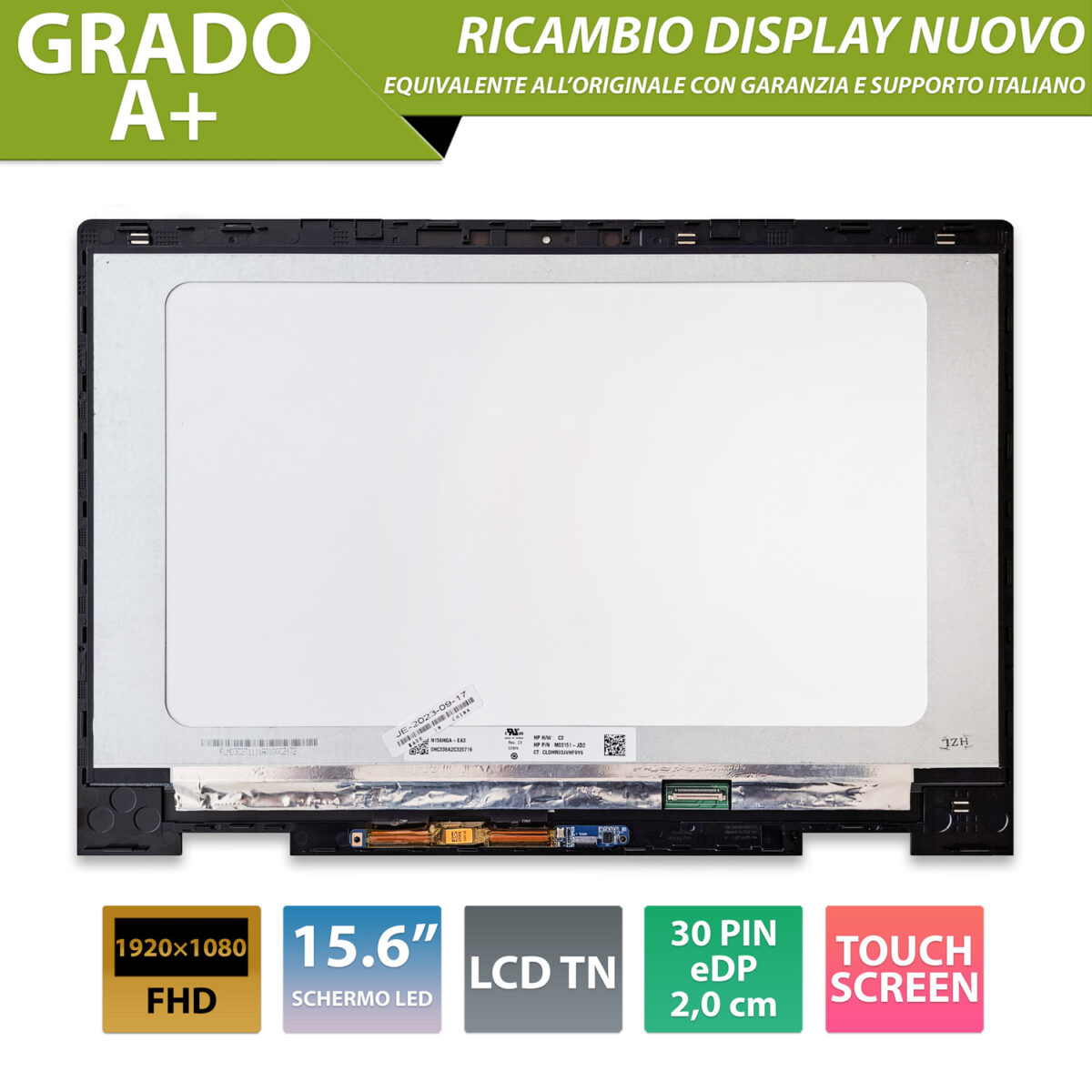 Display touchscreen 925736-001 per HP Envy x360, LCD TN 15.6 pollici 30 Pin eDP, 1920x1080 FHD