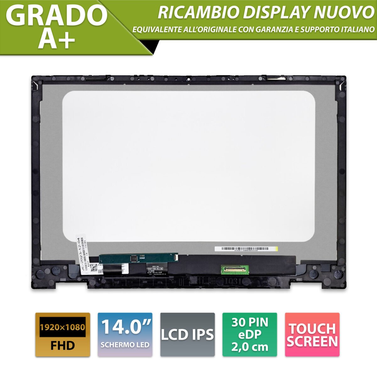 Display touchscreen L96515-001 per HP Pavilion x360 14-dw, LCD IPS 14.0 pollici 30 Pin eDP, 1920x1080 FHD