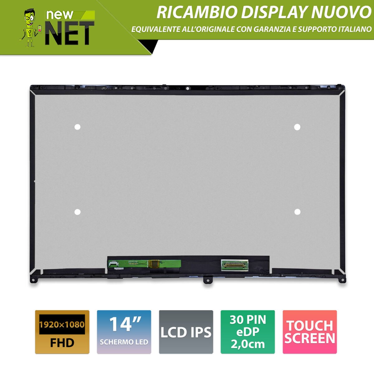 Display touchscreen 5D10S39642 per Lenovo IdeaPad Flex, LCD IPS 14.0 pollici 30 Pin eDP, 1920x1080 FHD