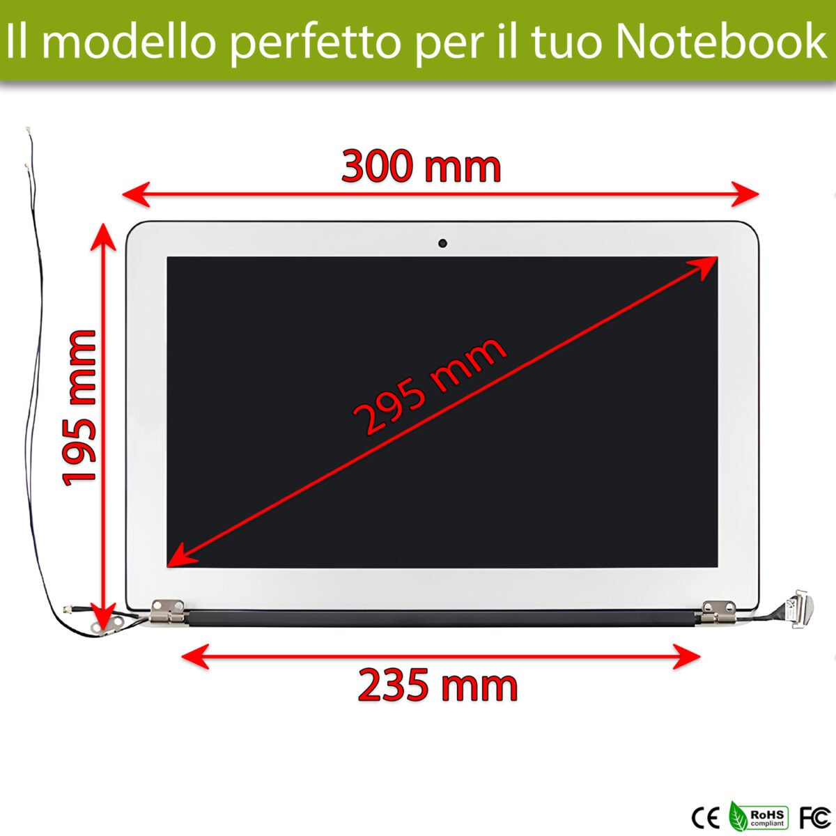 Display compatibile per Apple MacBook Air 11" model A1370 anno 2010 2011 Silver (Argento) - immagine 2
