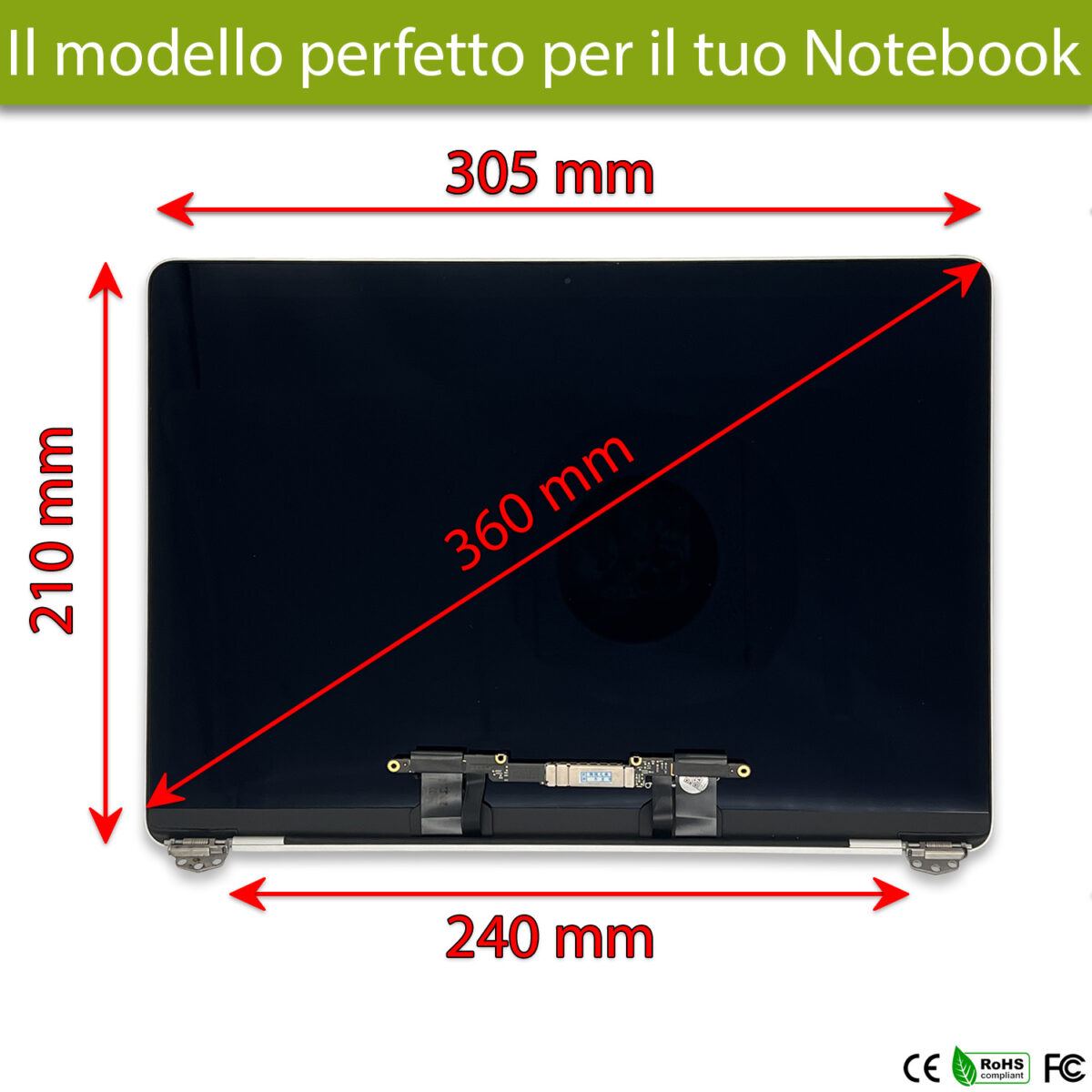 Display compatibile per Apple MacBook Pro 13" model A1706 anno 2016-2017, Space Gray (Grigio siderale) - immagine 3