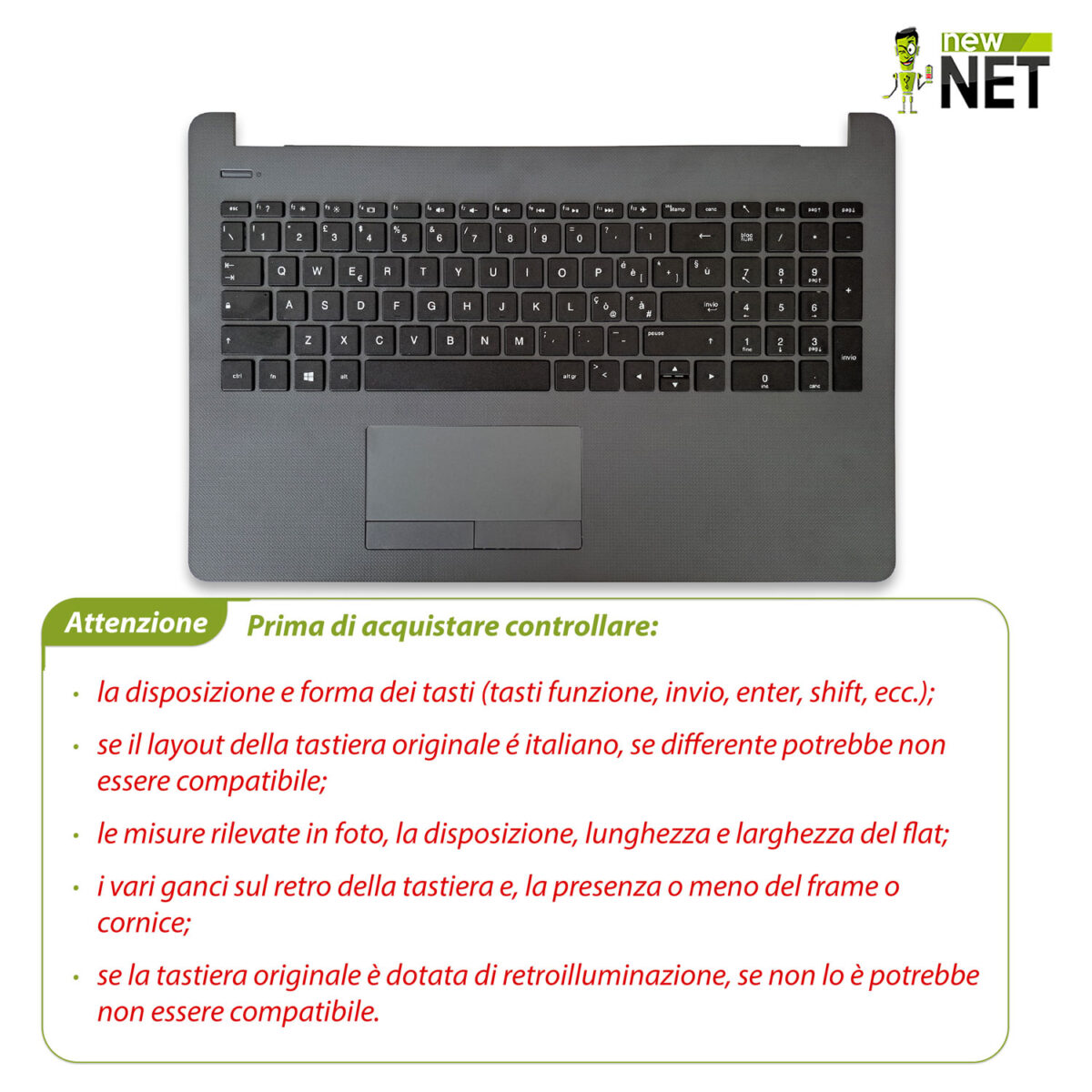 TOP CASE 929906-061 con Tastiera italiana e Touchpad per HP 250 G6, 255 G6, 15-BS, 15-BW, colore: Dark Ash Silver - immagine 5