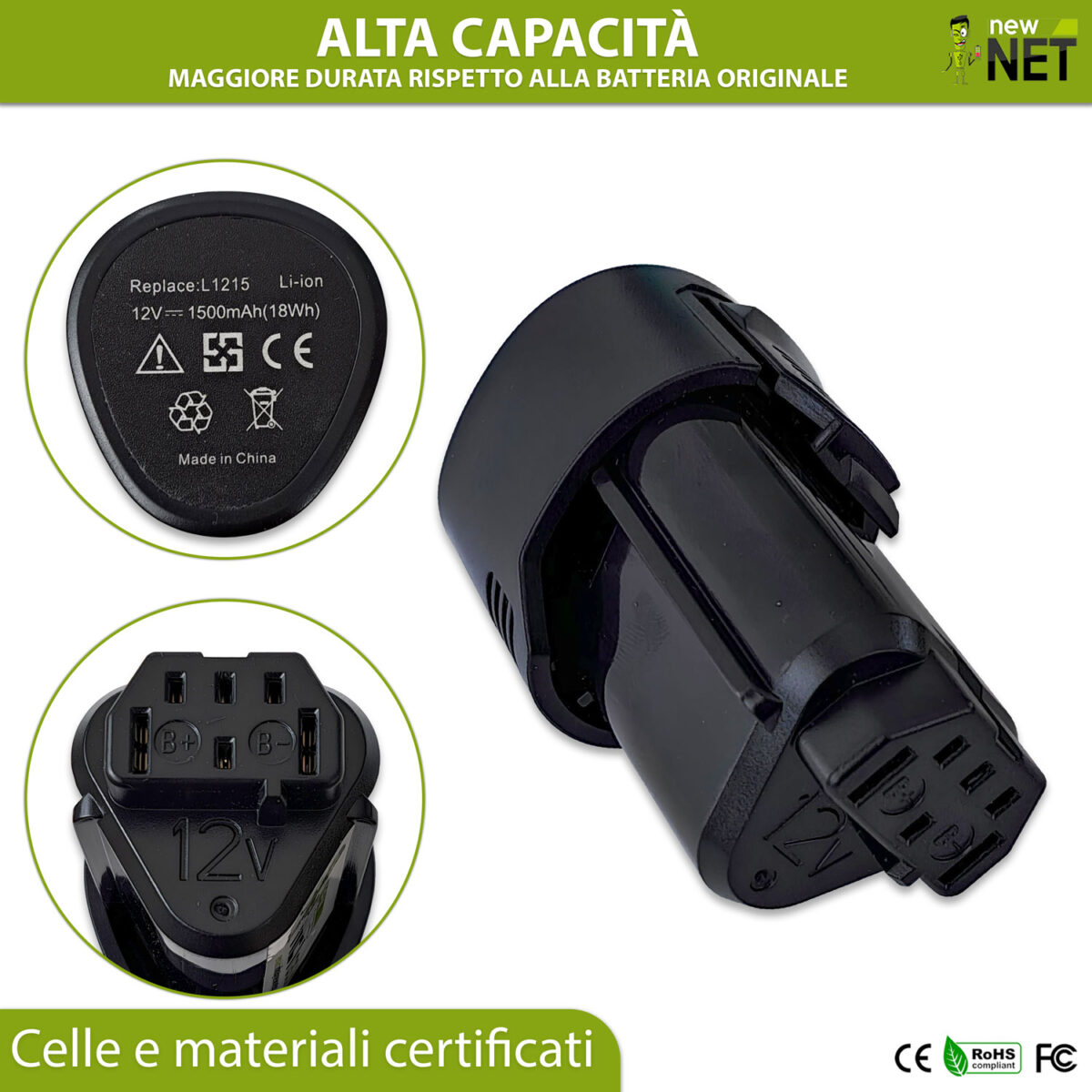 Batteria compatibile con AEG L1215 L1220 - 12V, 1500mAh - immagine 4