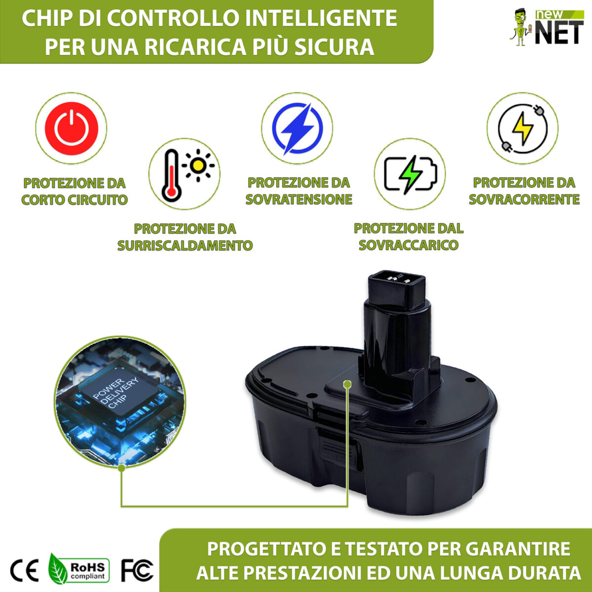 Batteria DC9099 compatibile con DEWALT DC020 - 18V, 3000mAh - immagine 5