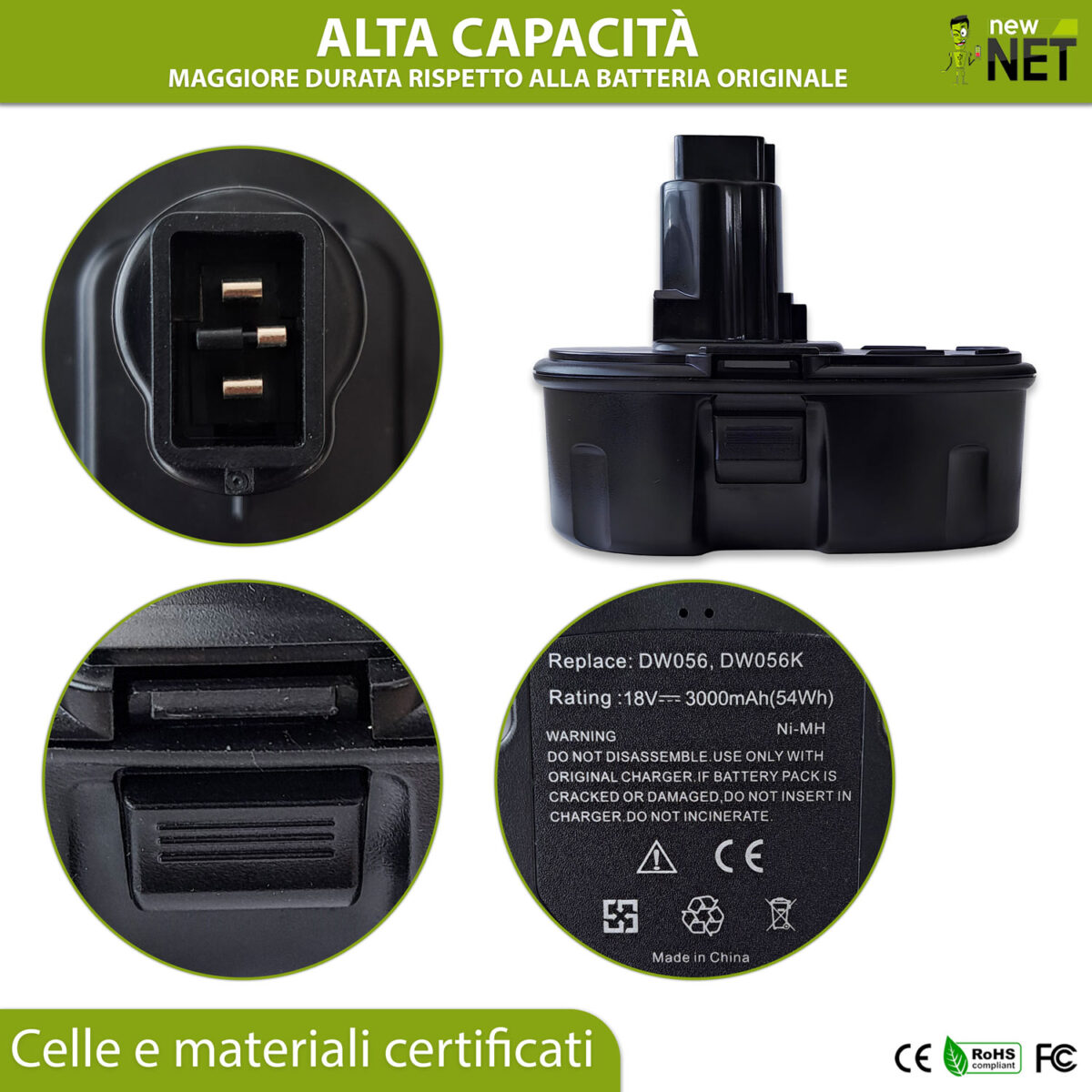 Batteria DC9099 compatibile con DEWALT DC020 - 18V, 3000mAh - immagine 3
