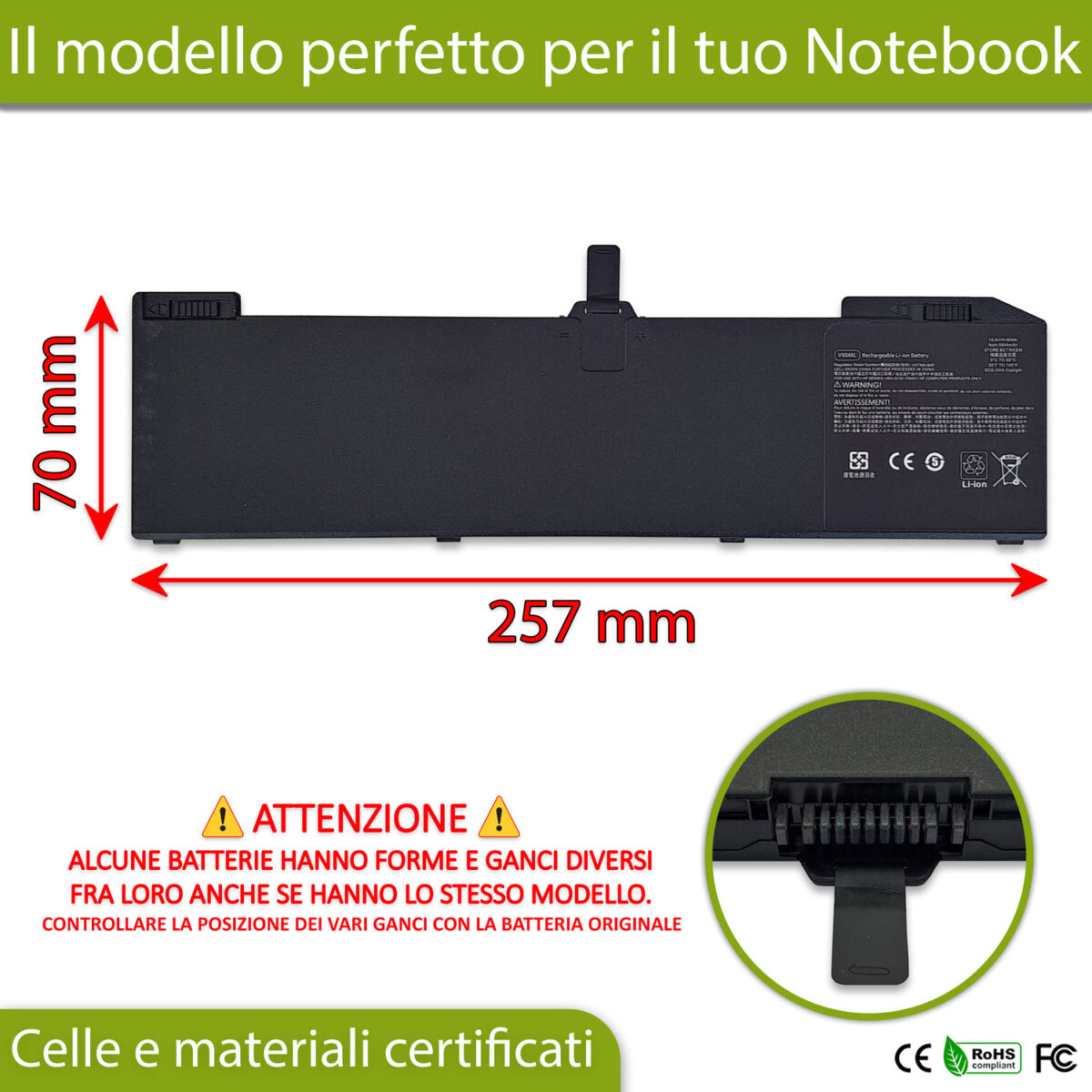 Batteria VX04XL per HP ZBook 15 G5, G6 - 15.4V, 5844mAh, 90Wh - immagine 2