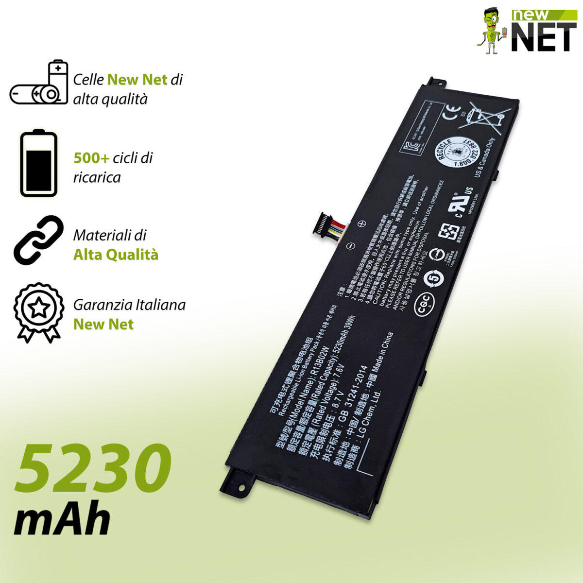 Batteria R13B02W per Xiaomi Mi Air 13.3 - 7.6V, 5230mAh, 39Wh - immagine 4