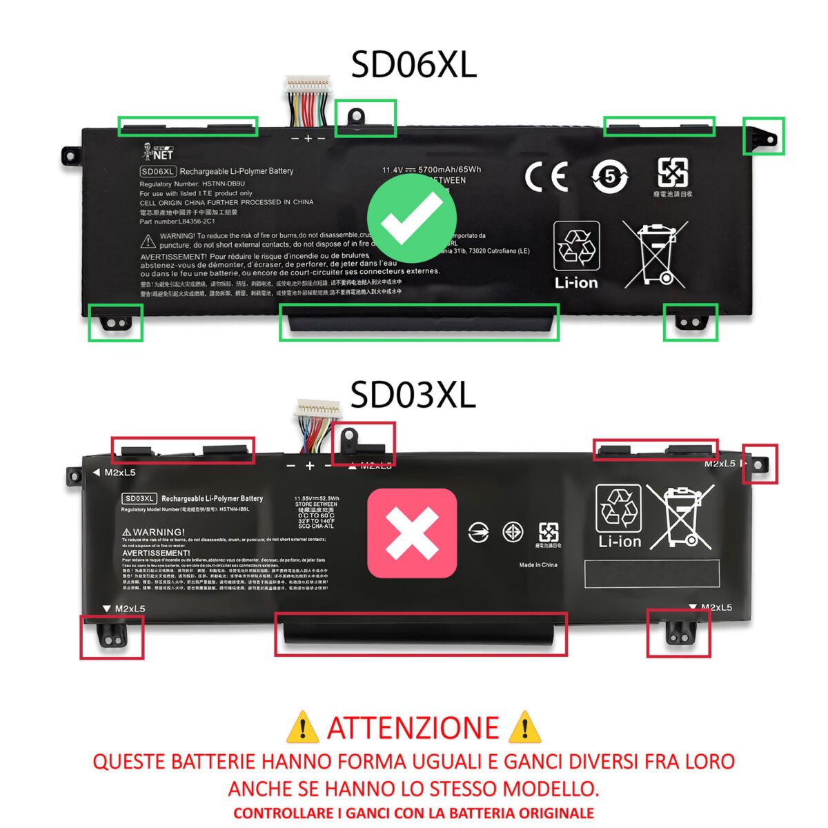 Batteria SD06XL per HP OMEN 15-ek, 15-en – 11.4-11.55V, 5700mAh / 65Wh - immagine 2