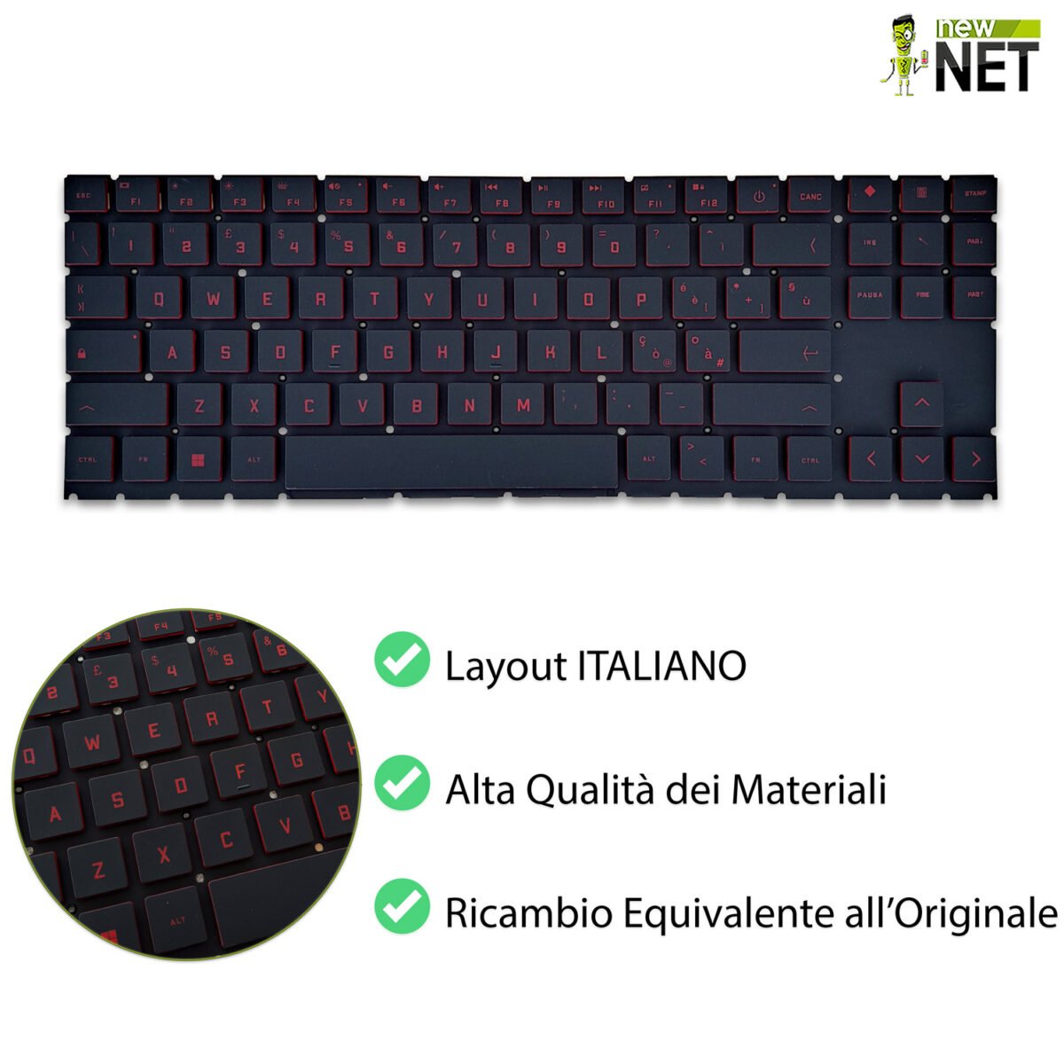 Tastiera per HP OMEN 15-en, 15-ek - senza frame, retroilluminata, rossa - immagine 2