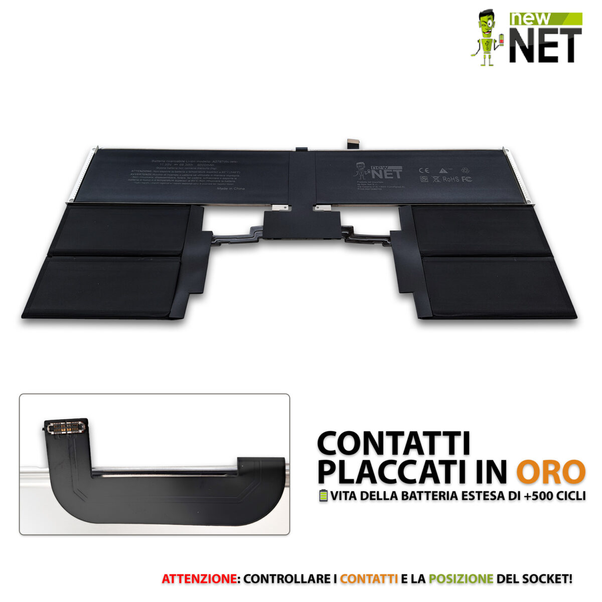 Batteria A2797 per MacBook Air (15 pollici, M2, 2023) A2941 - 11.55V, 6000mAh / 69.3Wh (Kit di montaggio incluso) - immagine 2