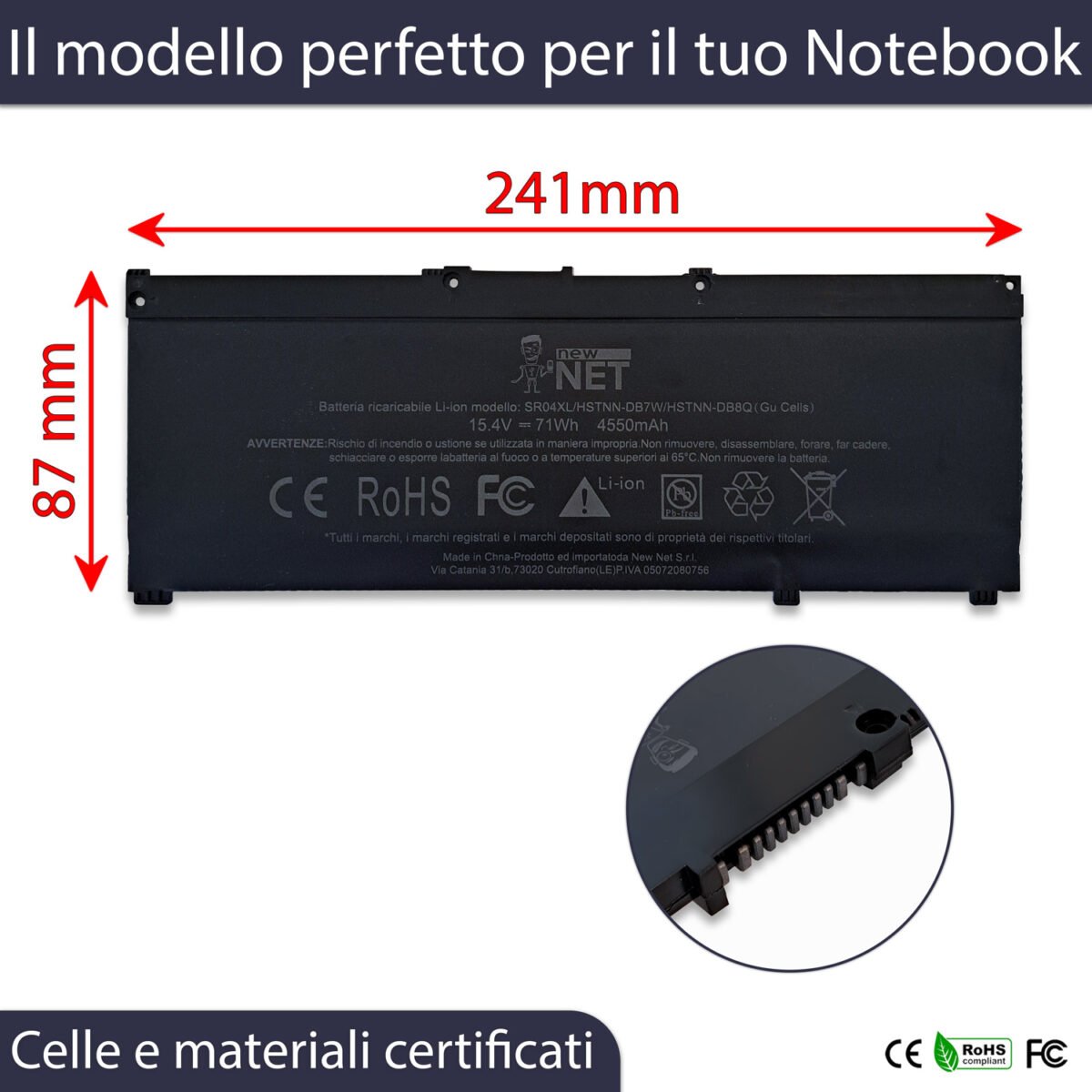 Batteria New Net Premium SR04XL per HP OMEN 15-ce - 15.4V, 4550mAh / 71Wh - immagine 3