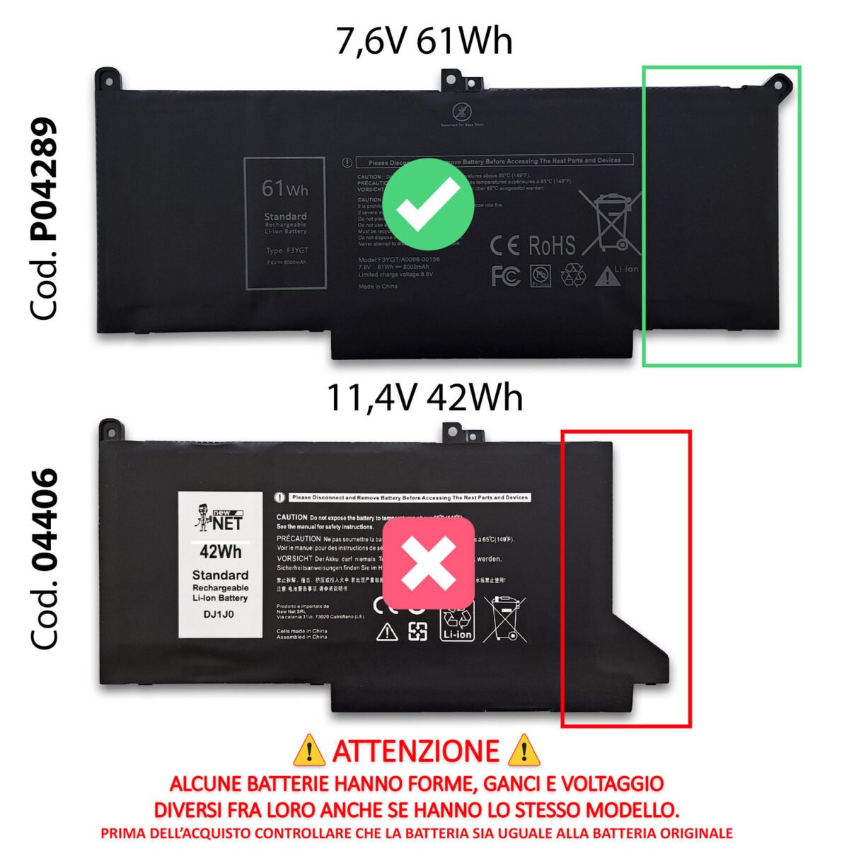 Batteria New Net Premium F3YGT per Dell Latitude 7480 - 7.6V, 8000mAh / 61Wh - immagine 2