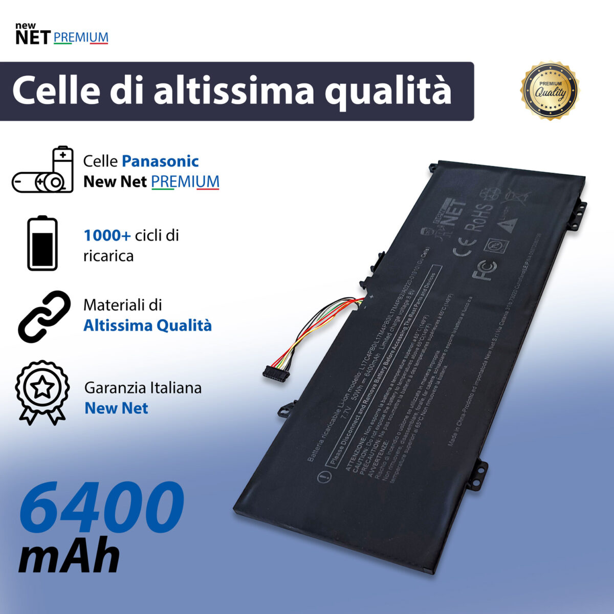 Batteria New Net Premium L17C4PB0 per Lenovo IdeaPad Yoga 530-14IKB - 7.68-7.7V, 6400mAh / 50Wh - immagine 3