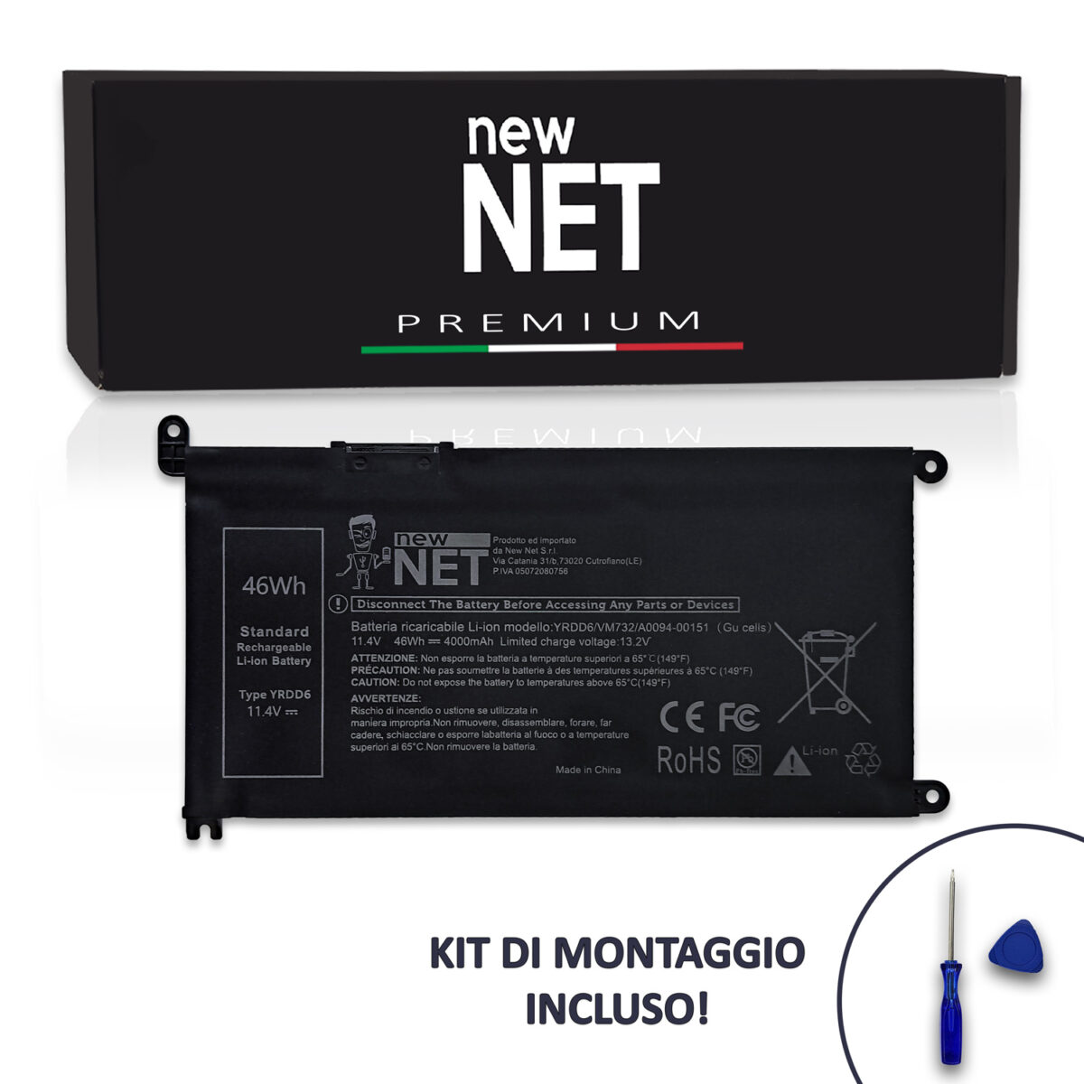 Batteria New Net Premium YRDD6 per Dell Inspiron 15 3501 - 11.4V, 4000mAh / 46Wh