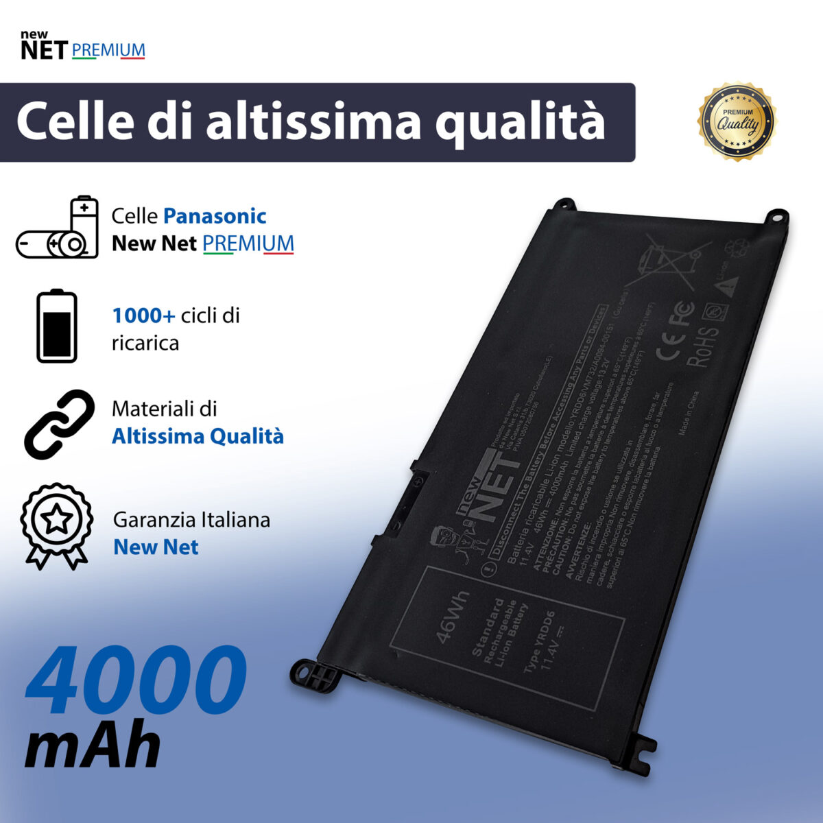 Batteria New Net Premium YRDD6 per Dell Inspiron 15 3501 - 11.4V, 4000mAh / 46Wh - immagine 5