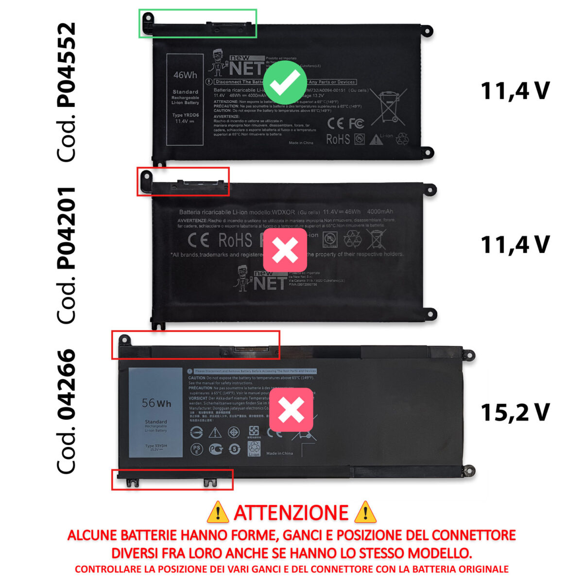 Batteria New Net Premium YRDD6 per Dell Inspiron 15 3501 - 11.4V, 4000mAh / 46Wh - immagine 2