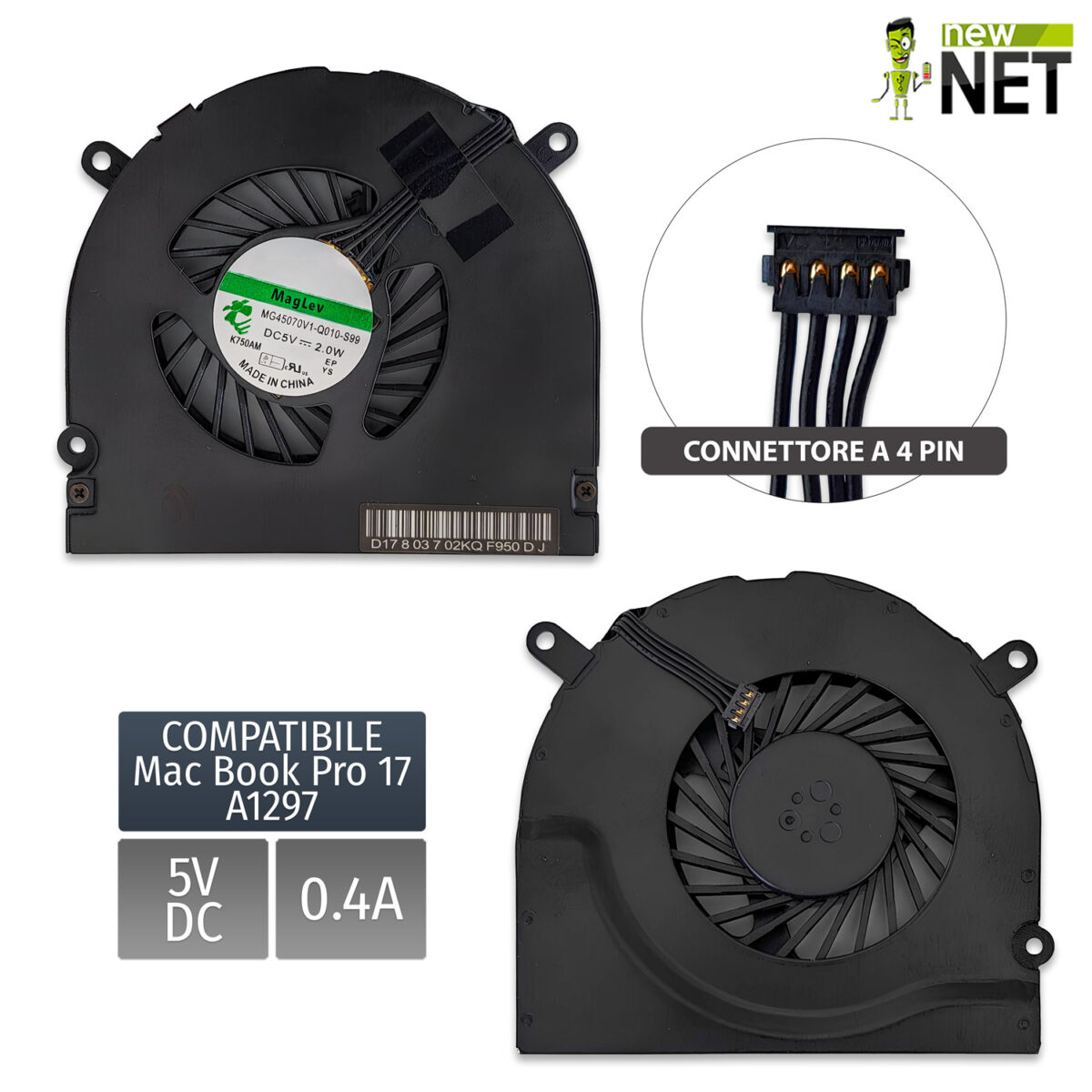 Ventola destra per Apple Macbook Pro 17 pollici A1297