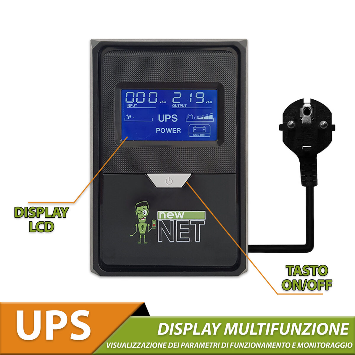UPS 2000VA 1200W - Gruppo di continuità Stabilizzatore di Tensione Corrente con 3 uscite Schuko - immagine 5