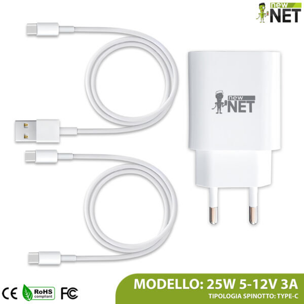 Caricabatterie USB 25W con doppia uscita USB-A + USB-C PD 3.0