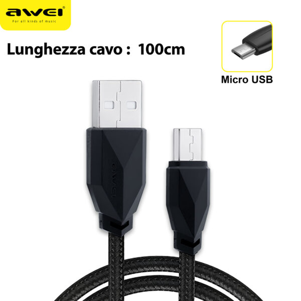 Alternative view of Alimentatore Awei nero con cavo micro-usb e 2 porte: 1 USB-A 2.1A + 1 USB-A 1.0A