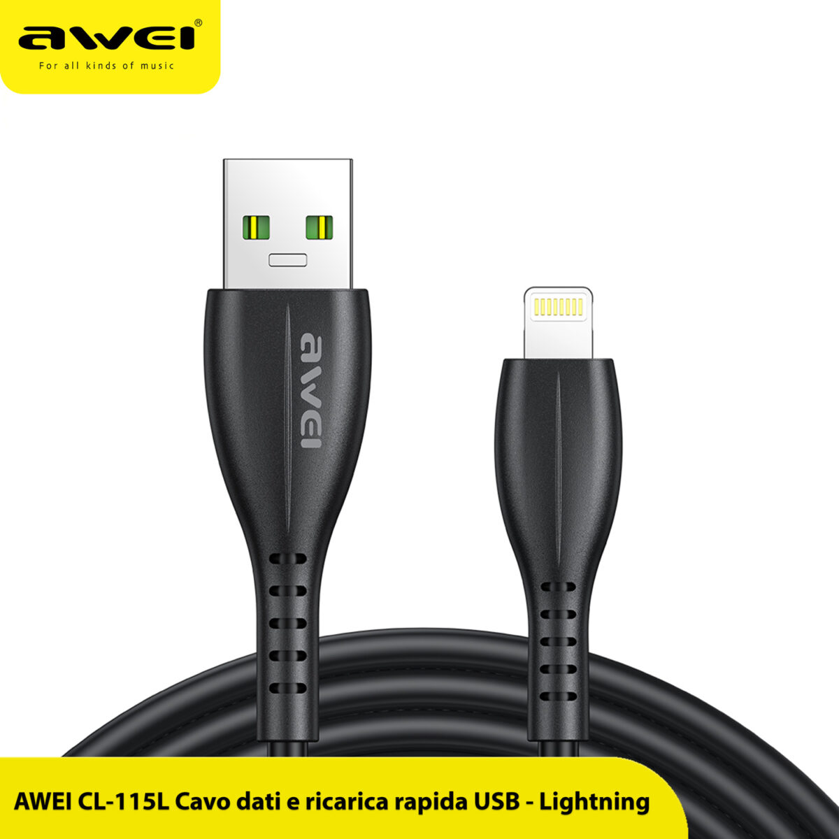 Cavo CL-115L Ricarica Veloce da USB-A a Lightning per Iphone e Ipad- 2.4A / 20W /100 cm - Nero