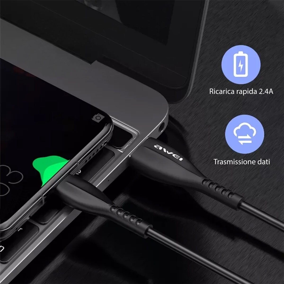 Cavo CL-115M Ricarica Veloce da USB-A a Micro Usb - 2.4A /100 cm - Nero - immagine 4