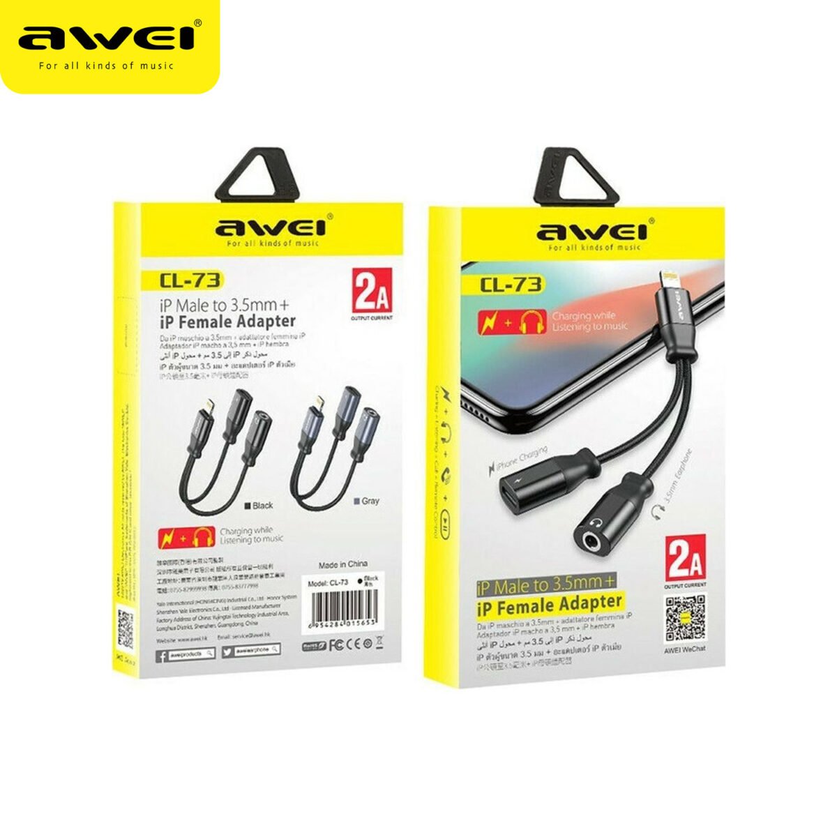Cavo adattatore AWEI CL-73 Lightning con porta Type-C e Jack Audio 3.5 mm - immagine 6