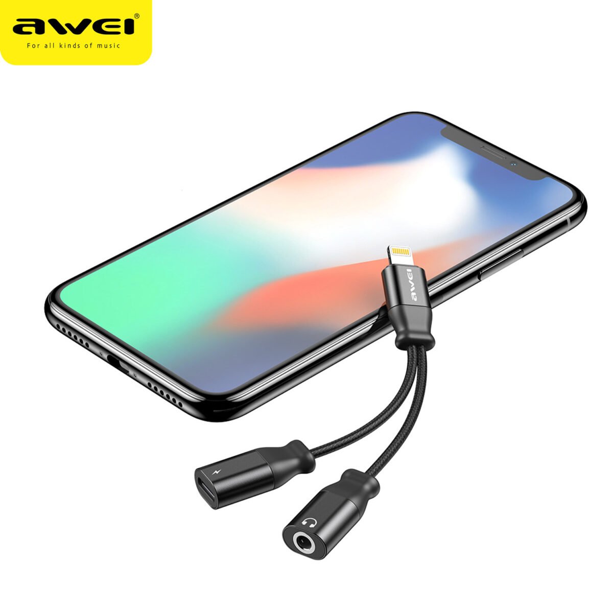 Cavo adattatore AWEI CL-73 Lightning con porta Type-C e Jack Audio 3.5 mm - immagine 4