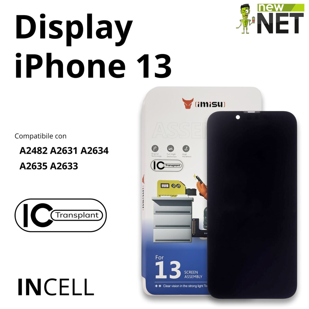 Display per Apple iPhone 13 6.1" 2532x1170 [LCD In-Cell - IC rimovibile]