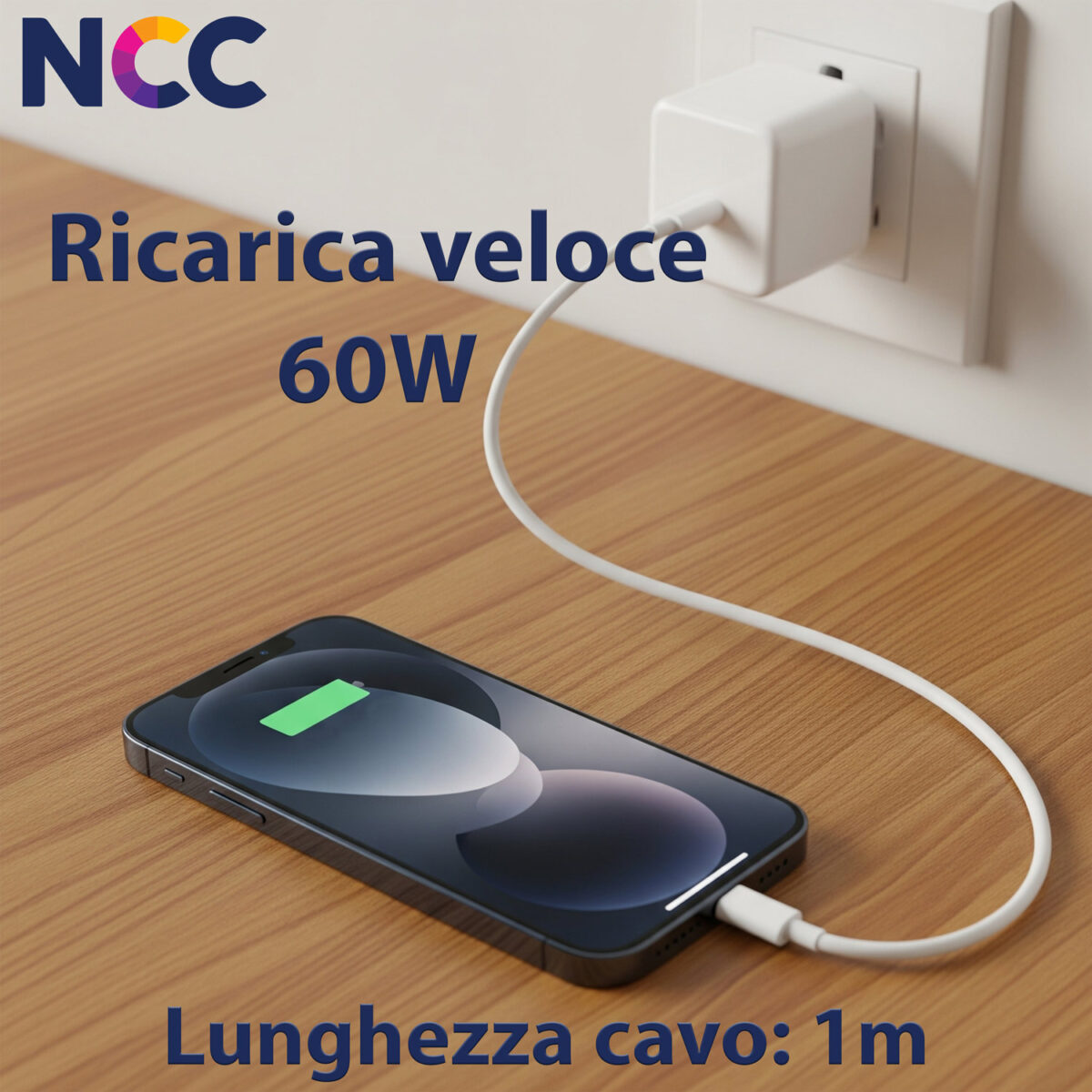 Cavo USB Type-C Universale 1m Bianco | Ricarica Rapida 60W | Dati 480Mbps | Alta Qualità e Sicurezza - immagine 2
