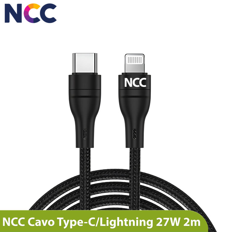 Cavo Type-C / Lightning (2 Metri) Nero in Nylon per iPhone e iPad, Ricarica Rapida da 27W, Dati 480Mbps, Alta Qualità e Sicurezza