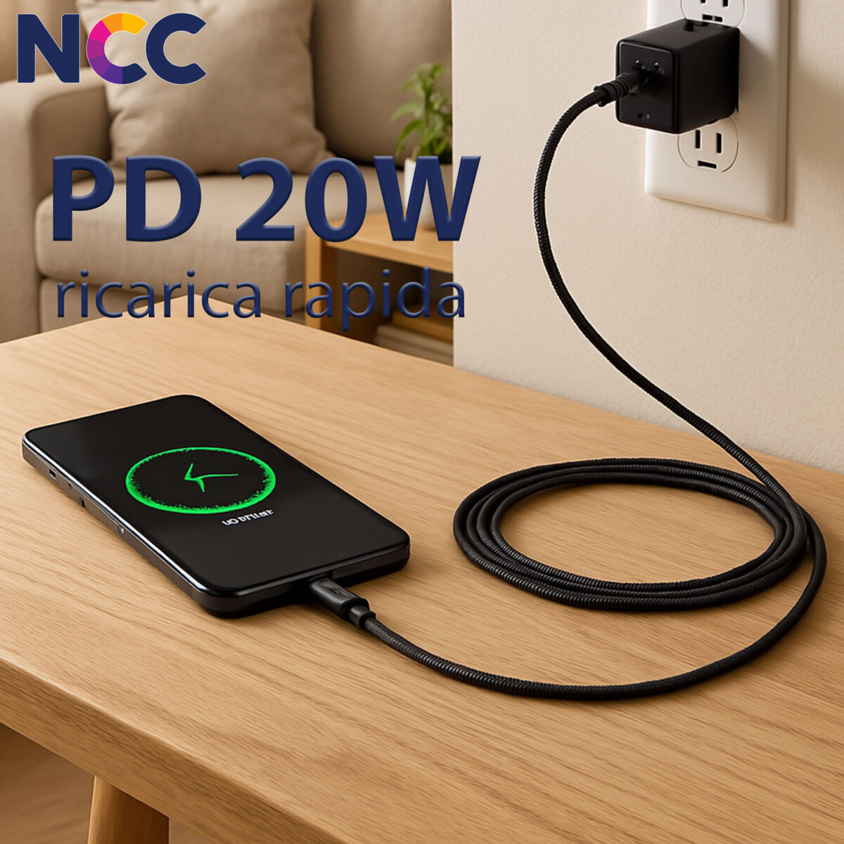 Cavo USB-A / Type-C Universale 2mt Nero, Ricarica Rapida 20W, Dati 480Mbps, Alta Qualità e Sicurezza - immagine 4