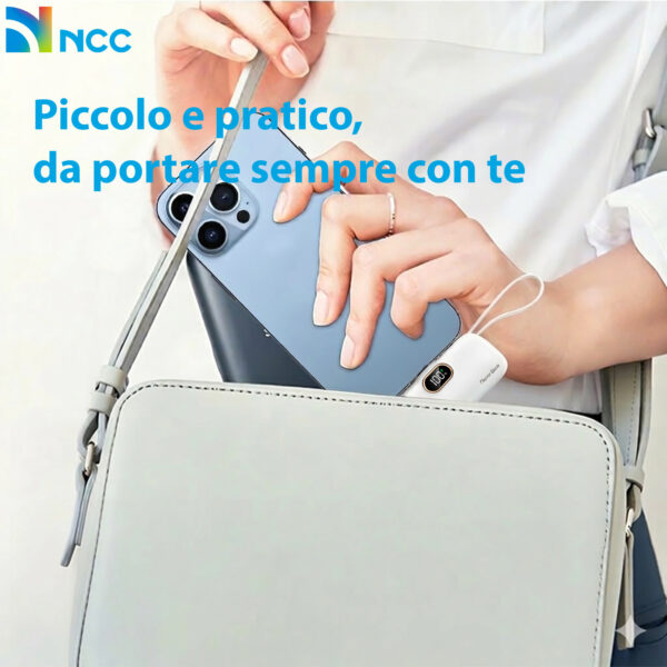 Alternative view of Mini Power Bank 5000mAh 22.5W: Ricarica rapida, con Lightning e cavo Type-C integrato - Ultra compatto