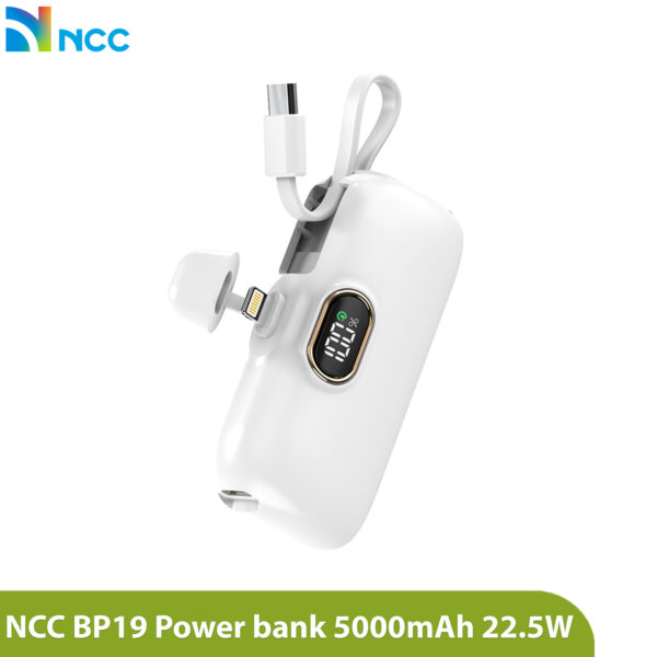 Mini Power Bank 5000mAh 22.5W: Ricarica rapida, con Lightning e cavo Type-C integrato - Ultra compatto