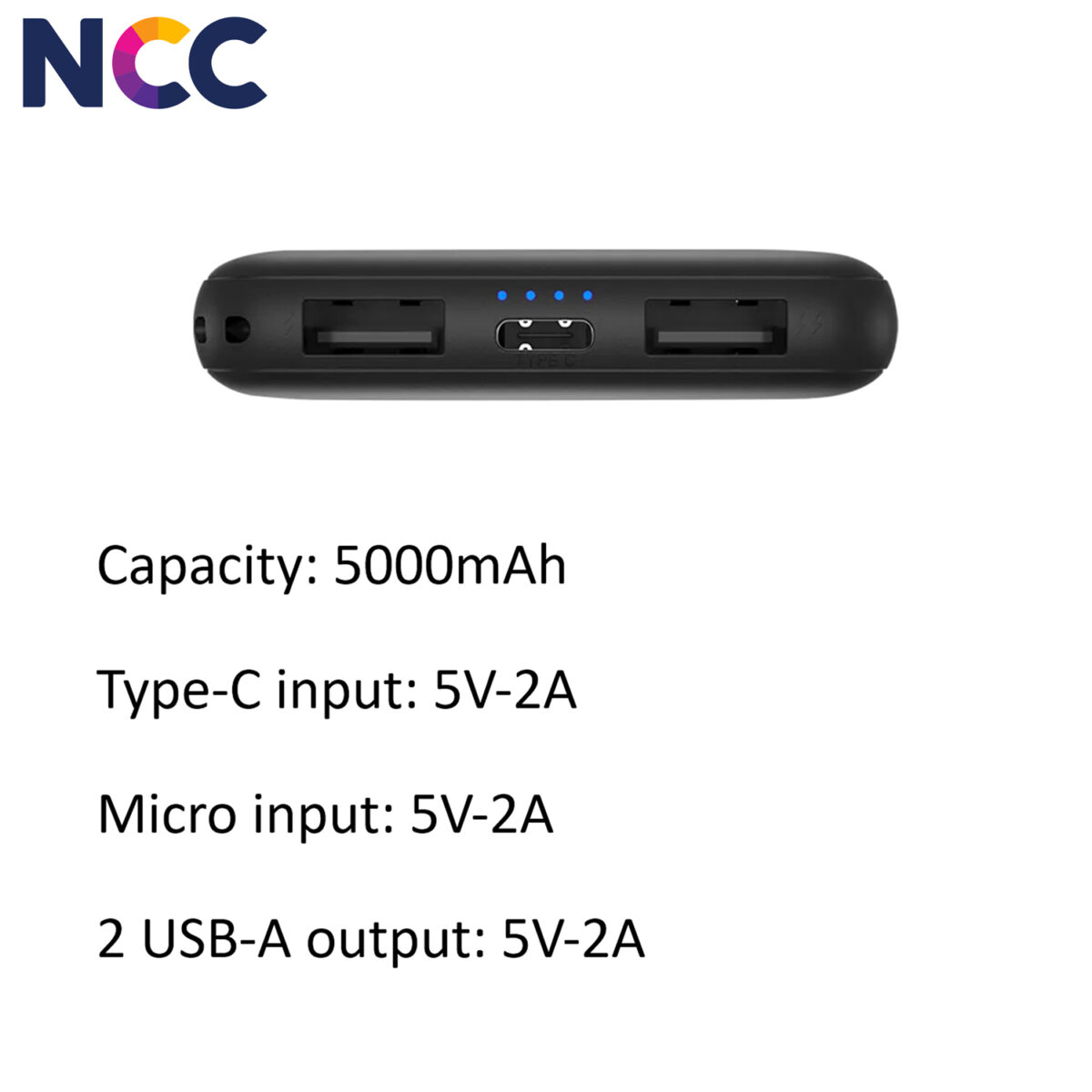 Powerbank 5000mAh portatile, leggero e compatto, con 2 porte di ricarica USB-A e in omaggio cavo Type-C - immagine 3
