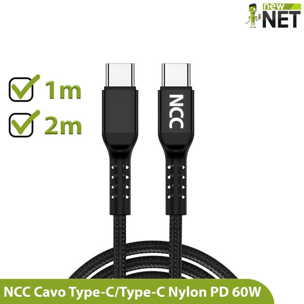 Cavo USB-C 1-2m Nero 60W per Ricarica Rapida e Trasferimento Dati fino a 480Mbps