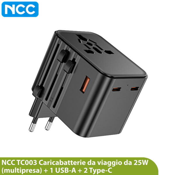 Adattatore universale da viaggio EU UK US AU con 3 porte: 2 USB-C PD + 1 USB-A QC