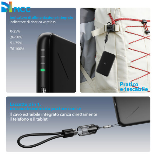 Alternative view of Power Bank Magnetico 10000mAh 15W + Connettore USB-C PD 22.5W