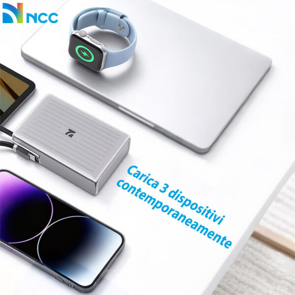 Alternative view of Power Bank 20000mAh 65W 77Wh, carica ultrarapida, cavo integrato USB-C e 2 porte: 1 USB-C PD + 1 USB-A QC
