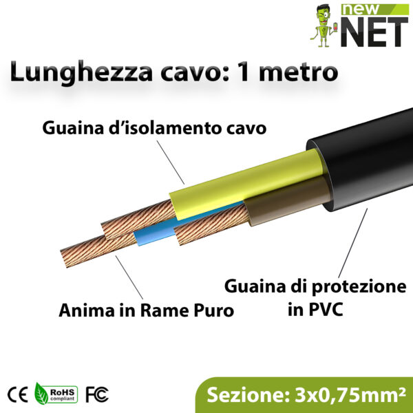 Alternative view of Cavo Alimentazione Tripolare IEC C5 a Schuko - 1mt, 250V/16A
