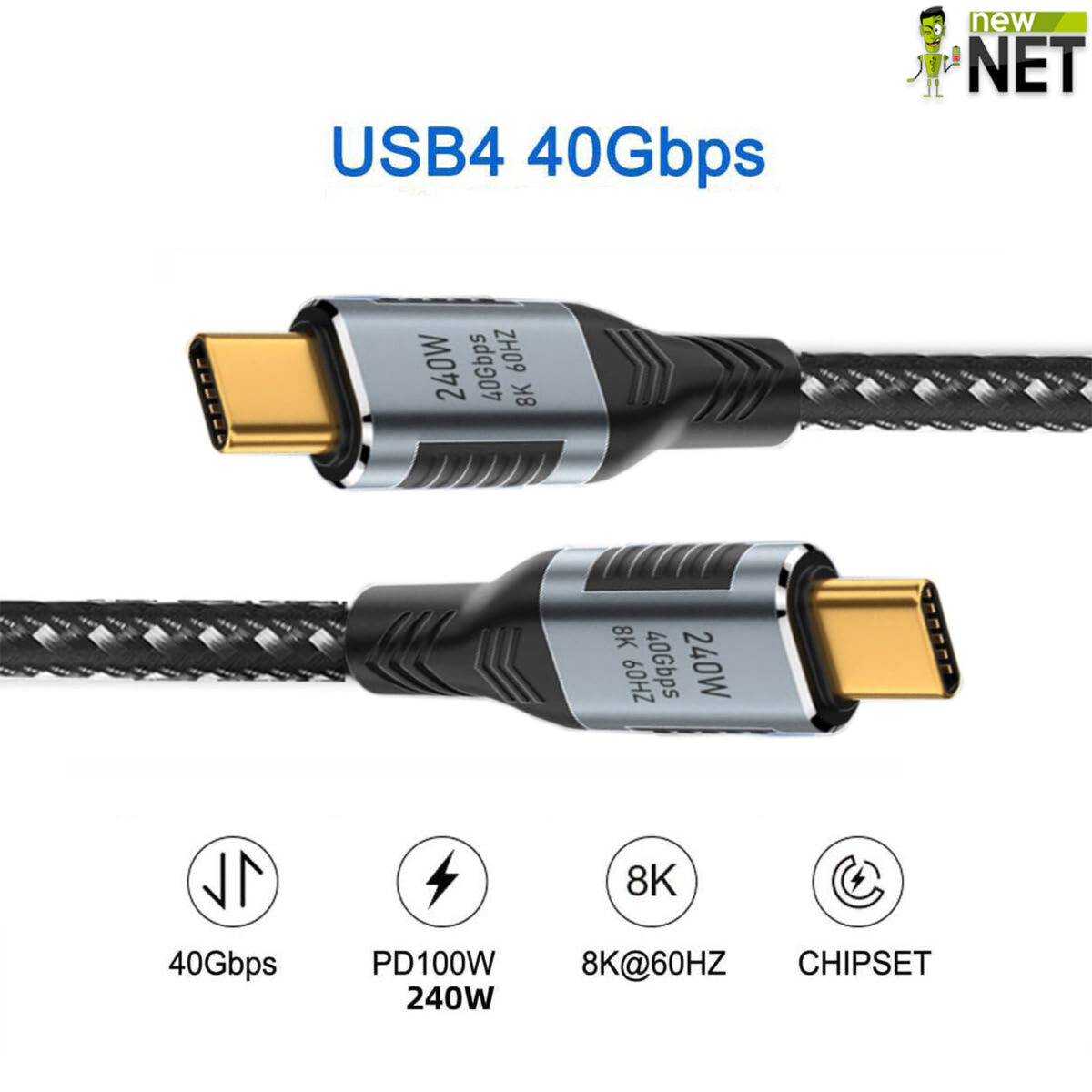 Cavo Type-C / Type-C USB4 (1 Metro) 40Gbps, Supporto 8K, Ricarica Rapida da 240W - immagine 3