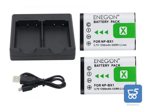 Carica Batterie Rapido Doppio Slot con 2 Batterie per Sony NP-BX1 Sony ZV-1 Cyber-Shot DSC-RX100, DSC-RX100 e Altri Modelli - ENEGON NP-BX1